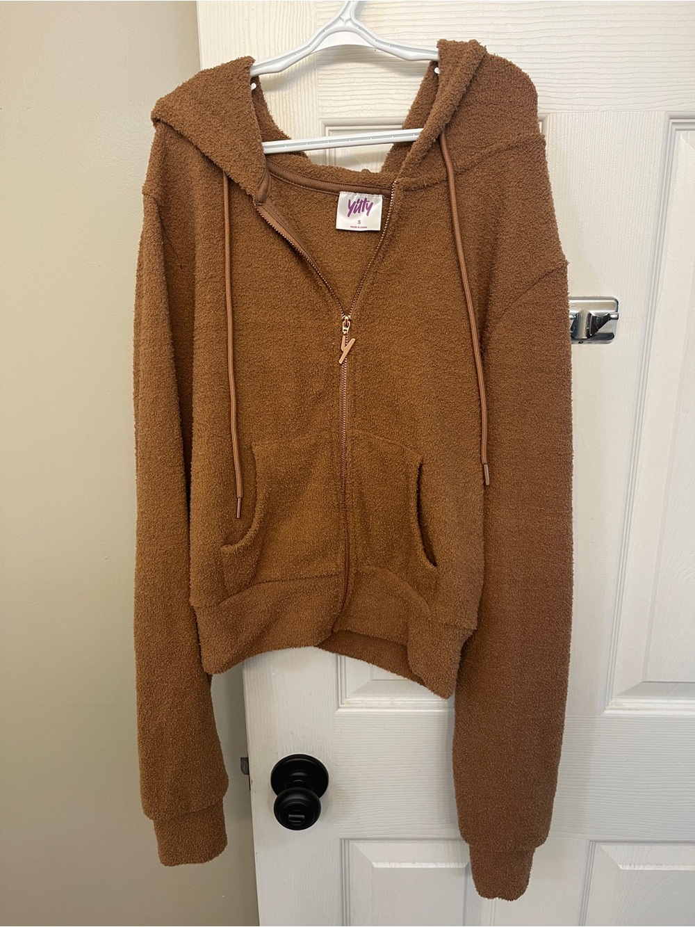 Fabletics YITTY Brown Sherpa Zip Hoodie with Y zipper. Size S